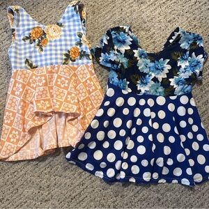 Two Floral and Polka Dot Kids Flowy Tops